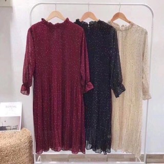 váy chấm bi dập ly