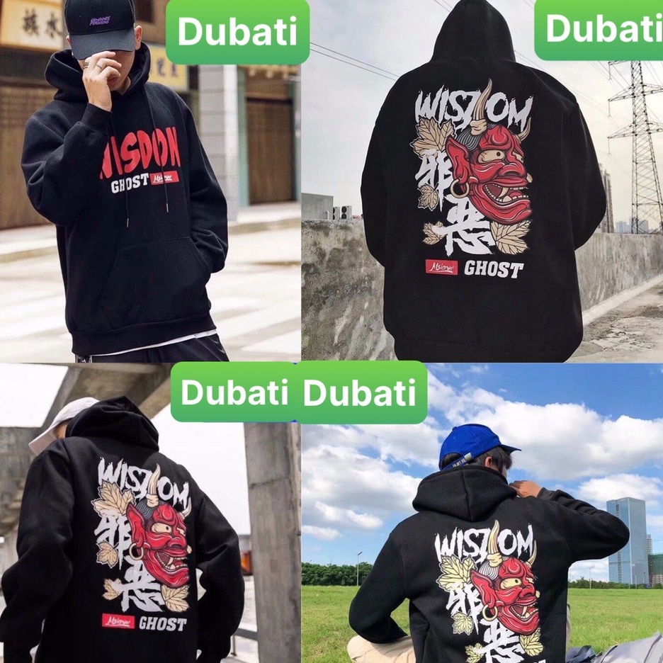 Áo Khoác Nỉ - Aos Hoodie Tay Dai From Rộng Phối Nón Kiểu Mới Mặt Quỷ Đỏ Đầu Sừng- DUBATI FASHION