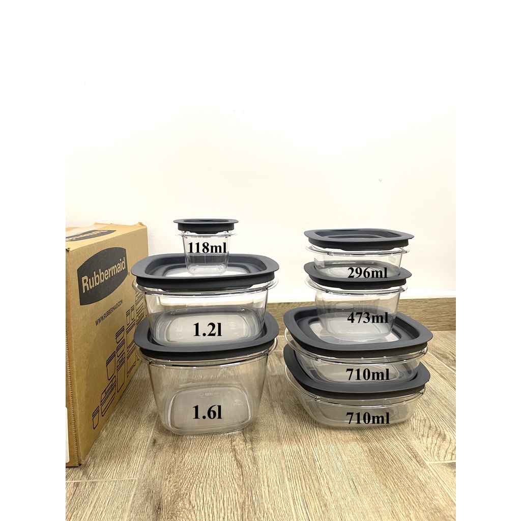 Bộ 7 hộp nhựa Tritan chịu nhiệt nắp đen Rubbermaid USA
