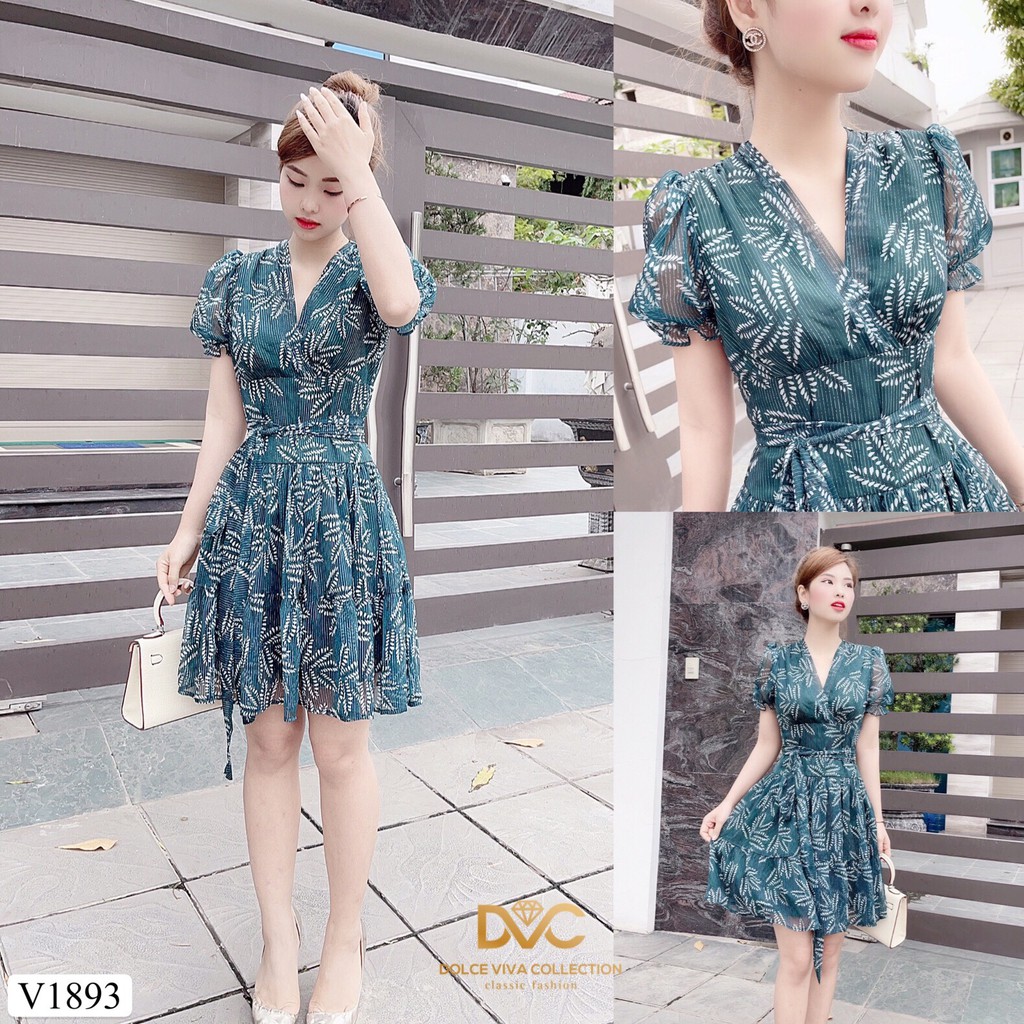 Váy xanh xòe tiểu thư tay ngắn V1893 - QUEEN SHOP DOLCE VIVA COLLECTION