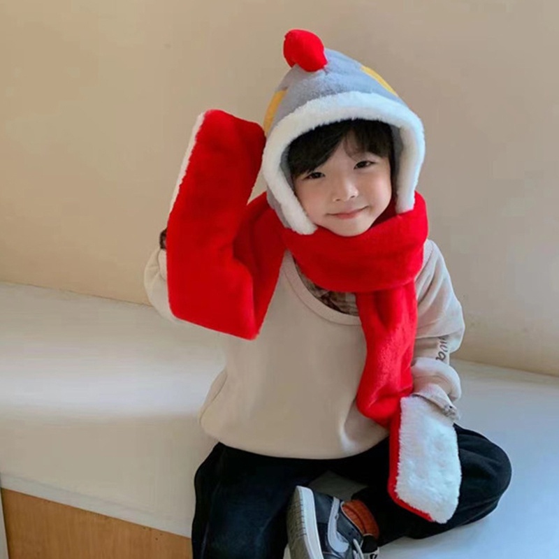 Set Mũ + Găng Tay + Khăn Choàng 3 Trong 1 Chống Gió Giữ Ấm Mùa Đông Cho Bé