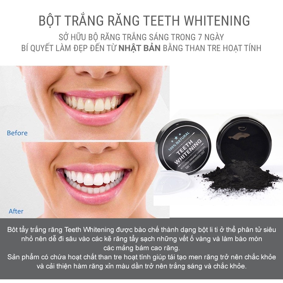 Bột Đánh Trắng Răng Than Hoạt Tính TEETH WHITENING  - Cao Cấp