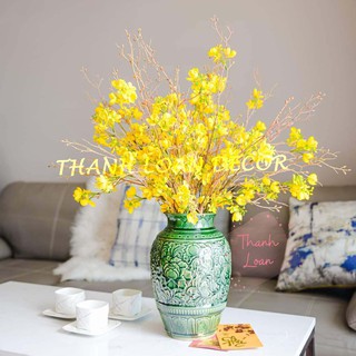Lọ hoa gốm Bát Tràng - Bình hoa trang trí dáng quai sữa cao 35 cm - Men xanh ngọc