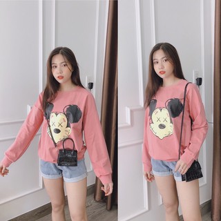 🎉SALE🎉 [ HÀNG NHẬP QC ] ÁO THUN MICKEY HỒNG PASTEL TAY DÀI VIỀN BO [ Hình trải sàn ảnh chụp thật ]