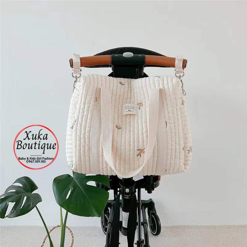 Túi Đeo Bỉm Sữa Đa Năng Sz đại 36x30x12cm Vải Chần Bông Phong Cách Hàn