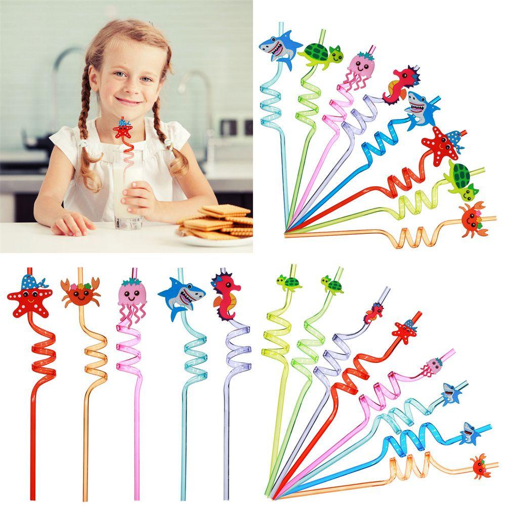 SUYO Set 8 Ống Hút Họa Tiết Hoạt Hình Có Thể Tái Sử Dụng