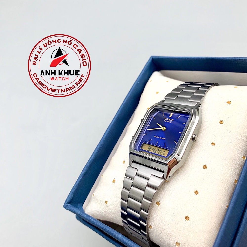 Đồng Hồ Casio Nam AQ-230GG-2ADF Dây Kim Loại Và Vỏ Mạ Ion Màu Xám - Nền Mặt Màu Xanh