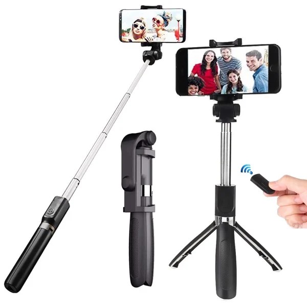 Gậy chụp hình tự sướng selfie có bluetooth điều khiển remote kiêm tripod 3 chân có giá kẹp điện thoại xoay 360 độ