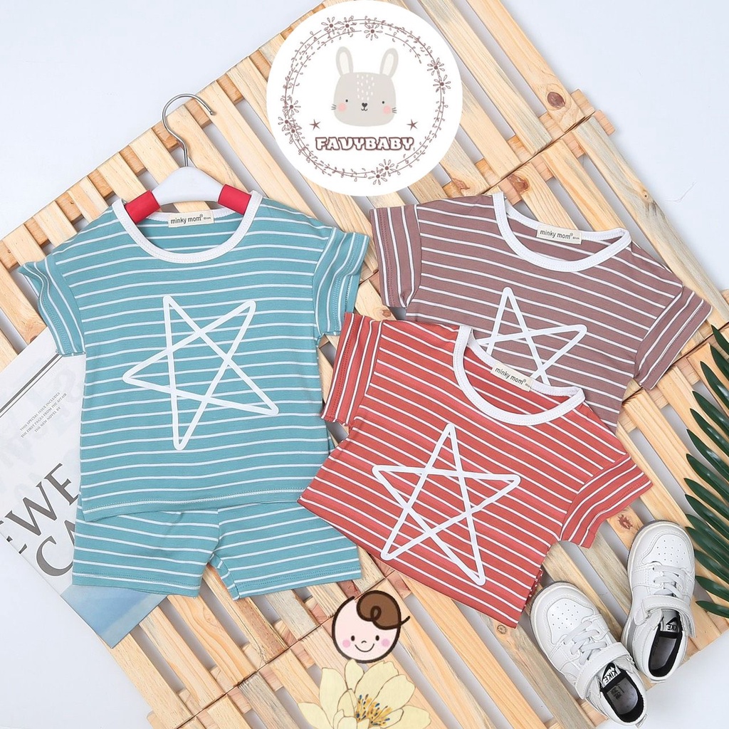 Đồ Bộ MINKY MOM Bé Trai Bé Gái Thun Lạnh Cộc Tay Sọc Dệt Hình Ngôi Sao Cá Tính Trẻ Em 0 1 2 3 4 5 Tuổi - Favybaby