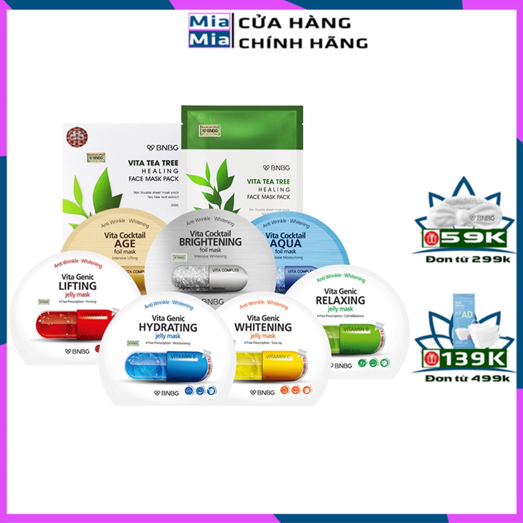 Mặt Nạ BNBG Hàn Quốc [MIẾNG LẺ] Dưỡng Trắng Cấp Ẩm Thư Giãn Vita Tea Tree Healing Face Mask Pack 30ml