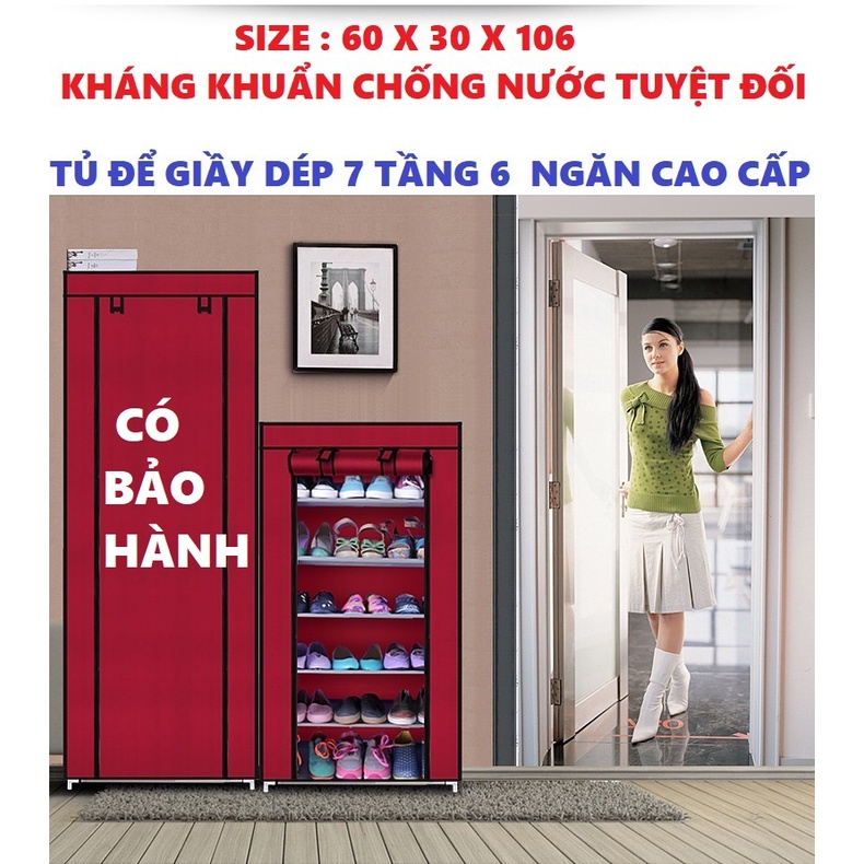 Tủ Vải Để quần áo Giầy Dép khung thép 7 Tầng 6 Ngăn có thể gấp gọn Chống Nước Chống Nấm Mốc Cao Cấp