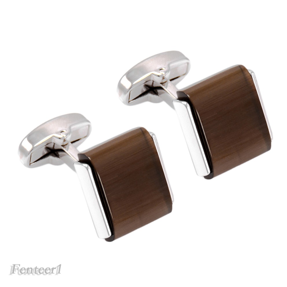 [Fenteer1] Khuy Măng Sét Bằng Đồng Thau Đính Đá Opal Màu Nâu Phong Cách Pháp Cho Đám Cưới