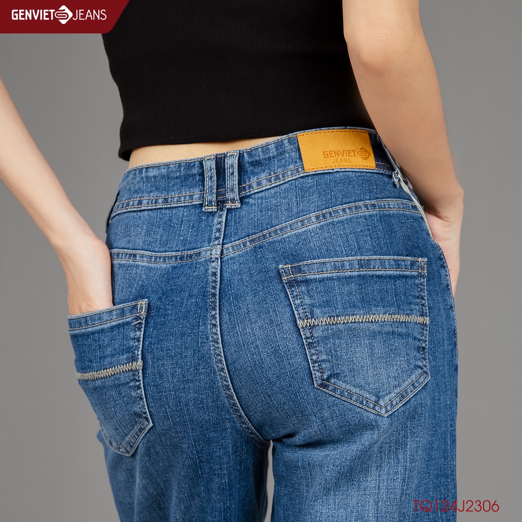 Quần Jeans Nữ Genviet Jeans Ống Rông Cạp Cao Chất Bò Mềm Cao Cấp TQ124J2306