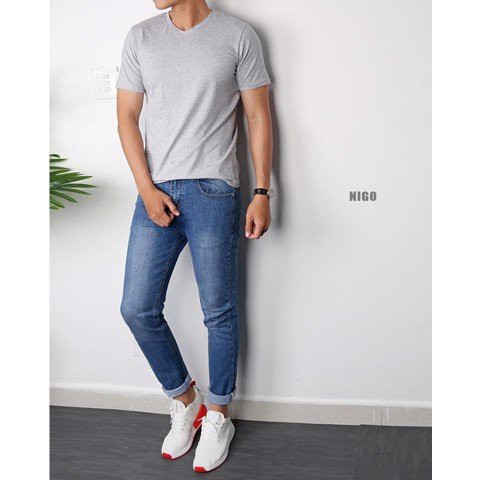 Áo thun trơn nam cổ tim
