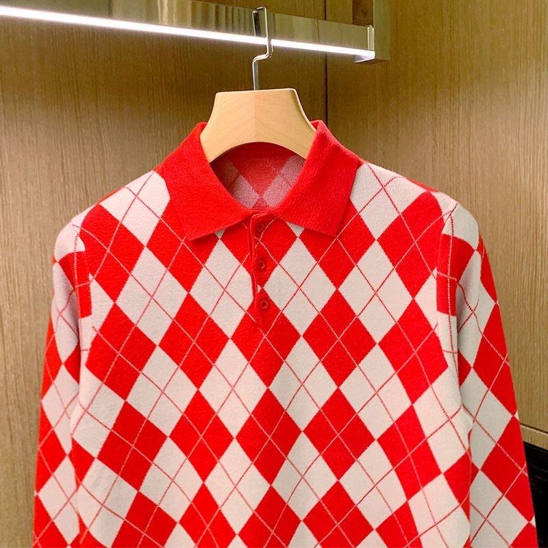 Áo len dài tay nam, áo len nam phong cách Châu Mỹ thiết kế sọc tứ giác sang trọng lịch sự phù hợp với Thu / Đông 2022