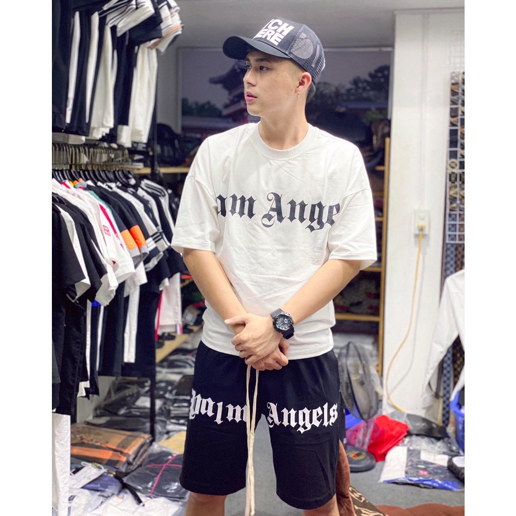 Bộ Hè Nam In Chữ Plam Cao Cấp Chất Thun Cotton 2 Màu Đen Trắng