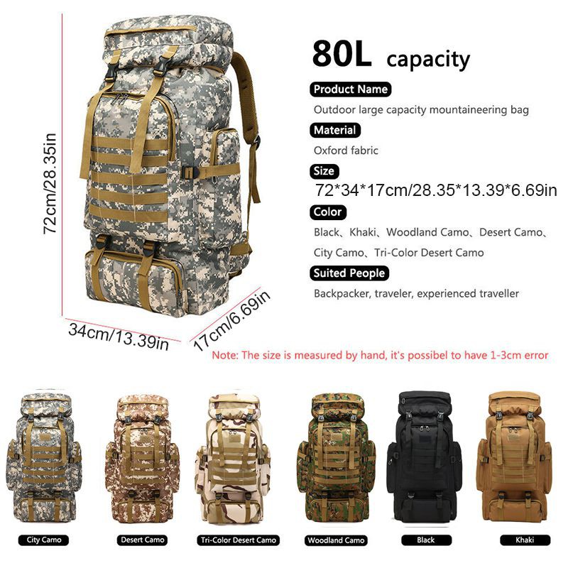 Ba lô đi cắm trại ngoài trời phong cách quân đội chất lượng cao 70L / 80L / 100L