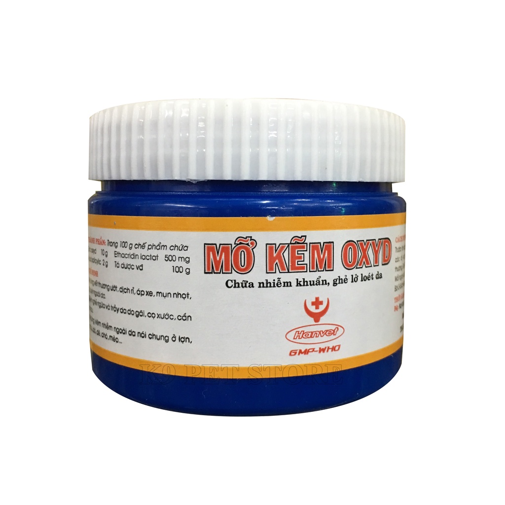 Kem mỡ bôi vết thương, ghẻ ngứa, viêm nhiễm ngoài da cho chó và mèo - Mỡ Kẽm Oxyd Hanvet 100 Gam