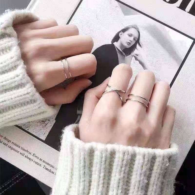 Nhẫn Đeo Tay Ba Mảnh Đơn Giản Có Thể Điều Chỉnh Kích Thước Phong Cách Hàn Quốc