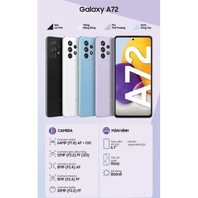 [Mã SKAMA07 giảm 8% đơn 250k]Điện thoại Samsung Galaxy A72 (8GB/128GB-256GB) - Hàng chính hãng | WebRaoVat - webraovat.net.vn