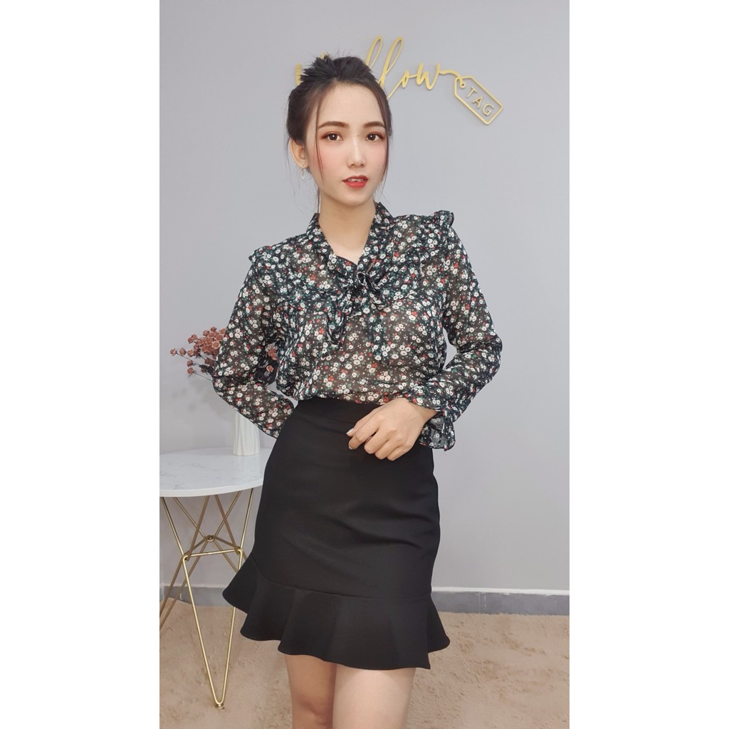 YELLOWTAG - Áo voan hoa tay dài công sở thanh lịch