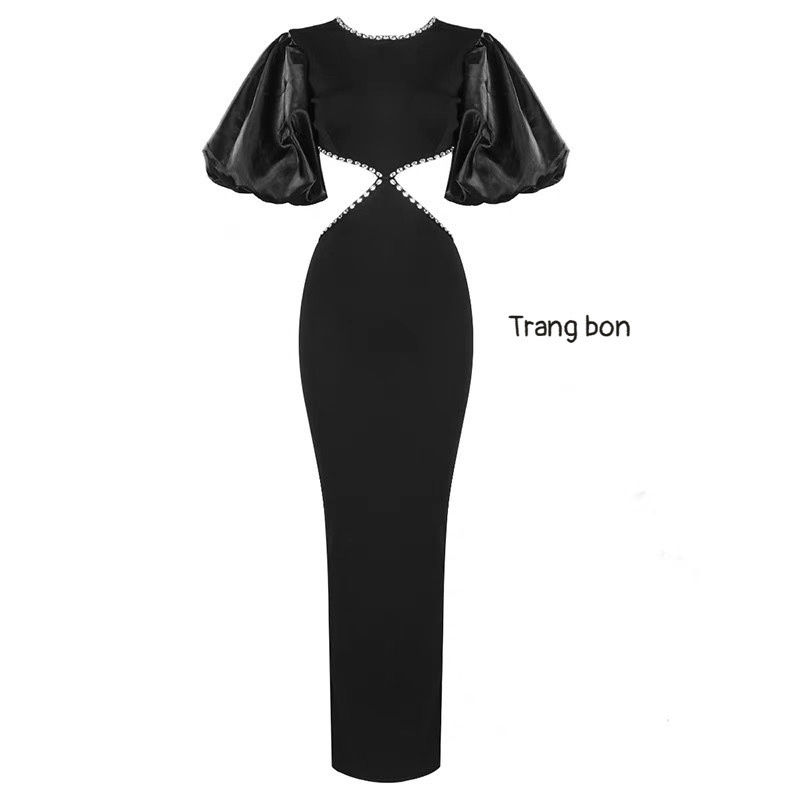 Đầm body tay bồng khoét eo đính đá