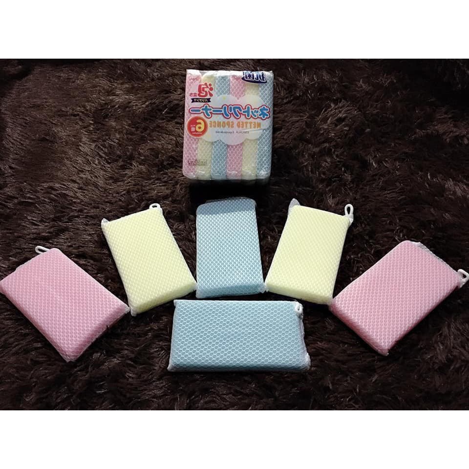 Set 6 Miếng Xốp Rửa Bát Bọc Lưới Tạo Bọt