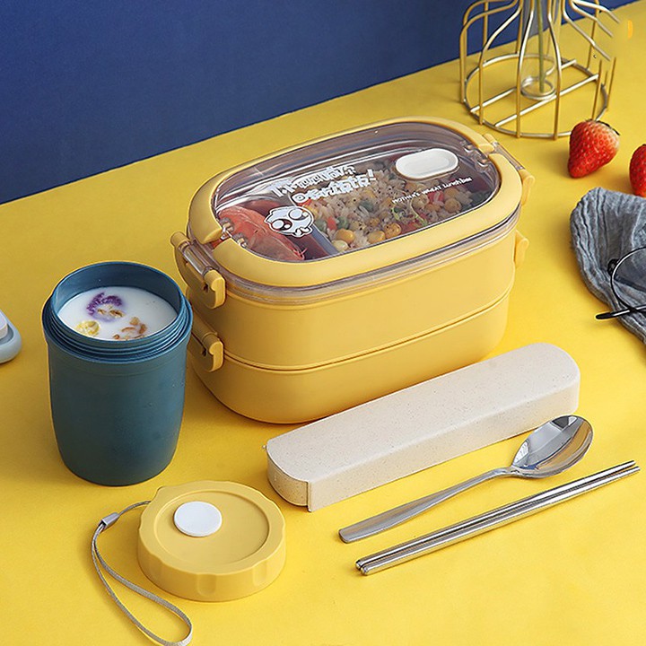 Hộp Cơm Văn Phòng Chia Ngăn Cách Nhiệt 2 Tầng Inox