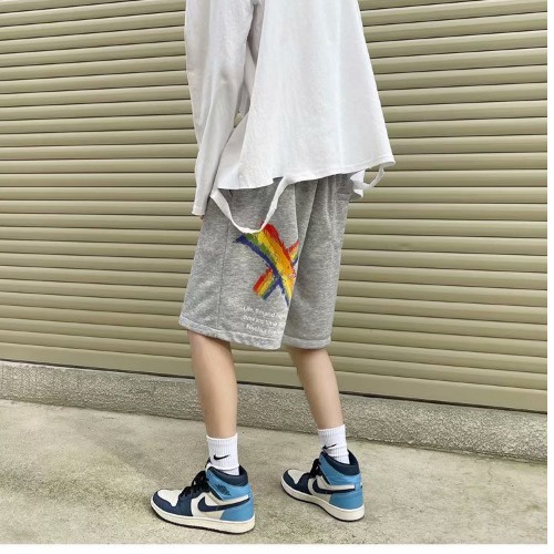 Quần short thể thao nam ống rộng họa tiết màu cầu vồng thời trang mùa hè size M-8XL