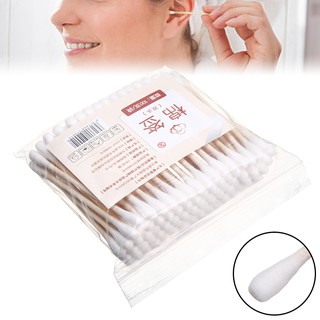 Set 100 que tăm bông 2 đầu cotton cán gỗ phân hủy sinh học tiện dụng