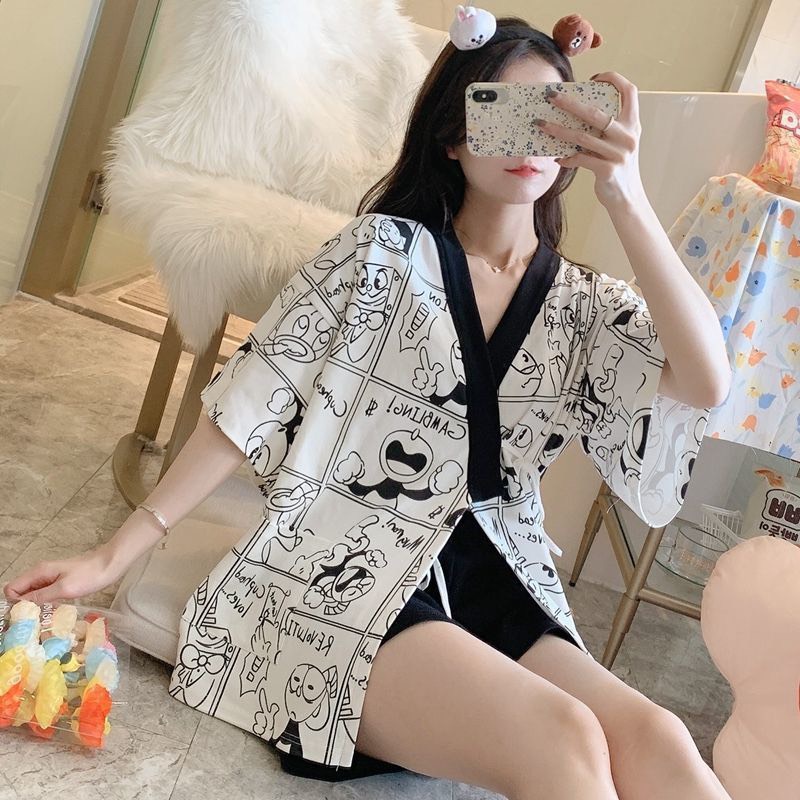 Bộ ngủ bầu cộc tay KIMONO NHẬT BẢN có chun chỉnh bầu họa tiết dễ thương xinh xắn BĐ858