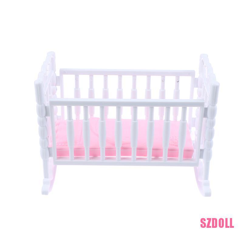 Mô Hình Nôi Em Bé Màu Trắng Hồng Cho Nhà Búp Bê SZDOLL6