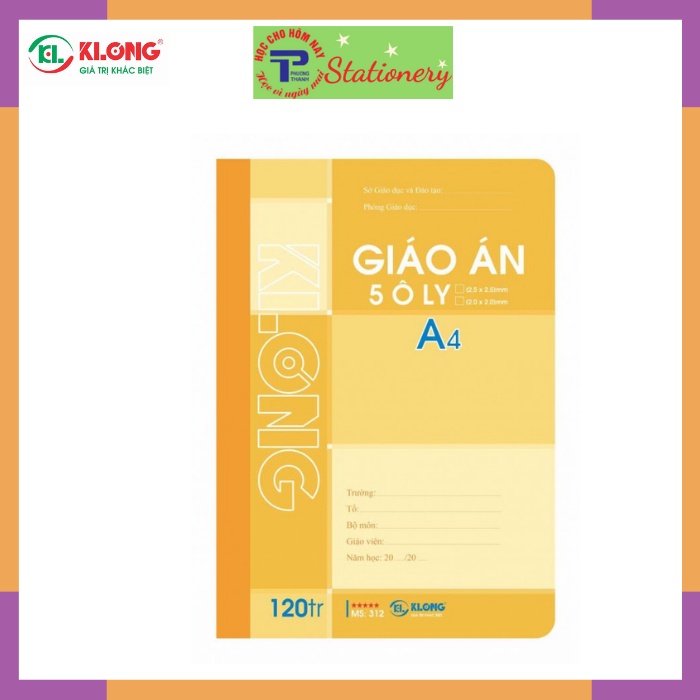 Sổ giáo án Klong 4 ô ly , 5 ô ly A4 120tr, 200tr; MS: 312T4, 314T4, 312T5, 314T5