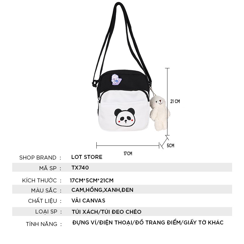 Túi tote vải mềm trơn đeo chéo canvas giá rẻ LOT STORE TX740 ( không kèm móc khóa gấu )