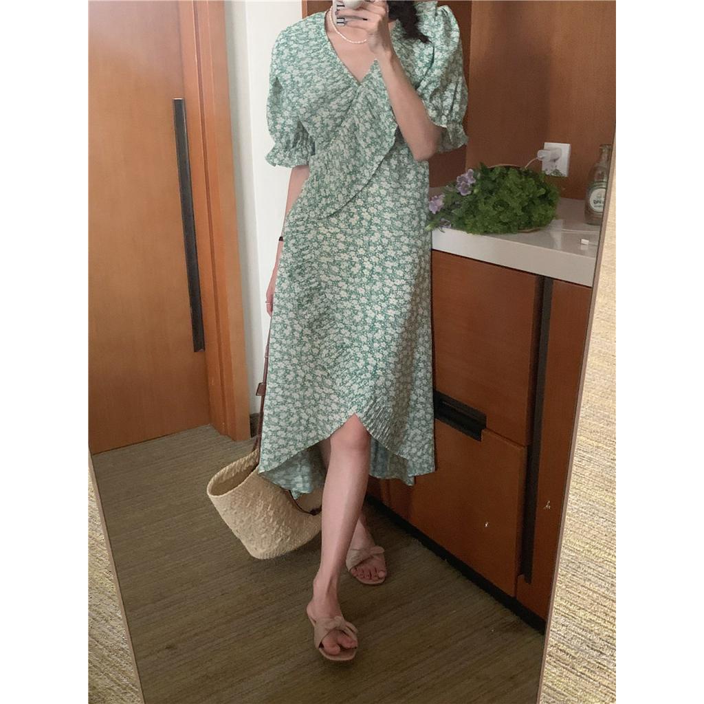 Đầm Hoa Xếp Ly Cột Dây Phong Cách Retro Thời Trang Mùa Hè 51125