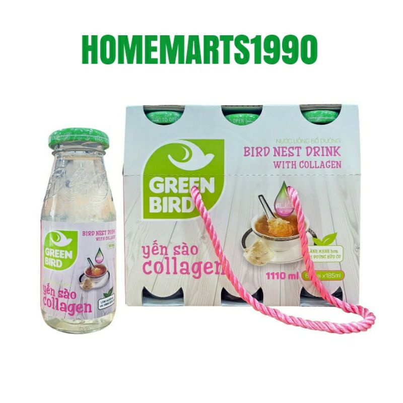 Lốc yến sào collagen - Nutrinest Green Bird - 6 Chai × 185 ML