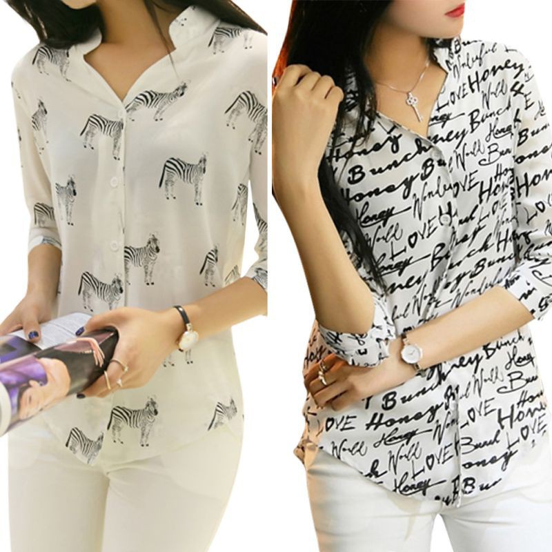 Áo nữ chiffon in hình chữ cái ngựa vằn