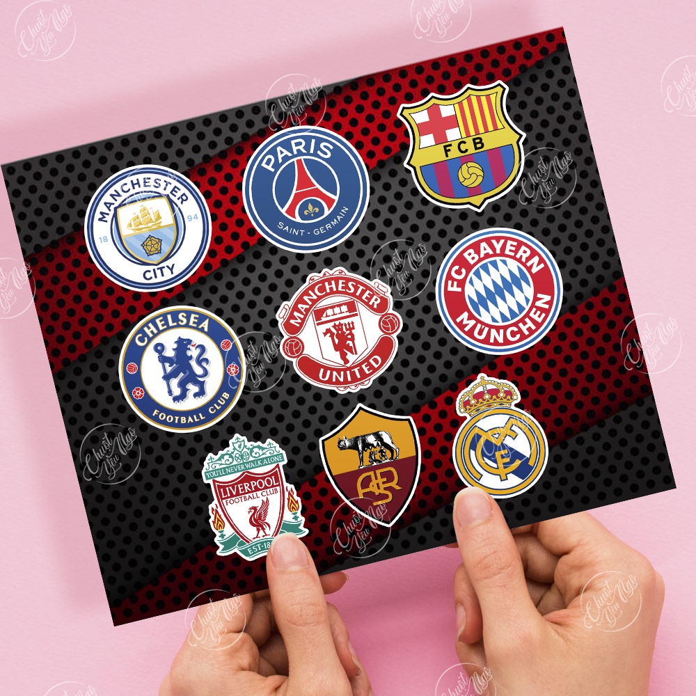 Combo 9 sticker logo decal các clb bóng đá chelsea manchester fcb liverpool chất liệu chống nước 5 lớp cao cấp