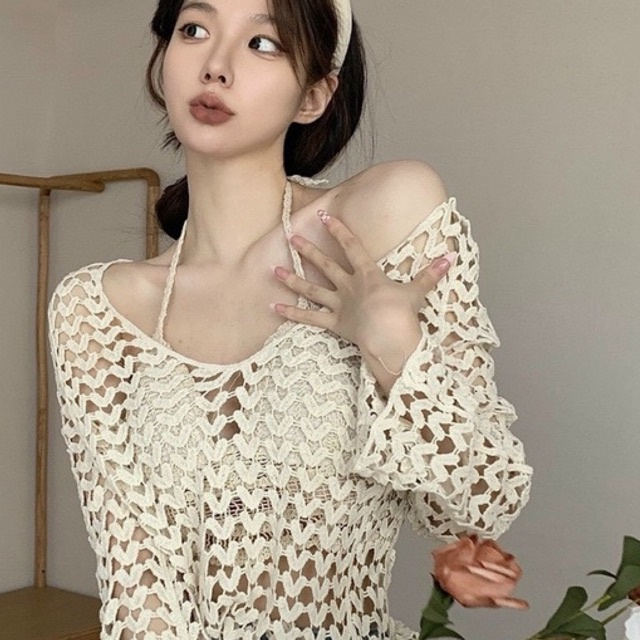 Set áo lưới kèm bra móc len đi biển thời trang du lịch HATI