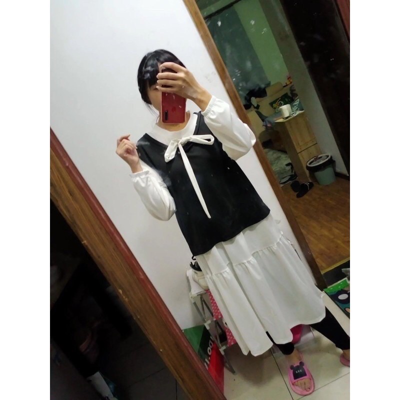 Váy babydoll cổ nơ