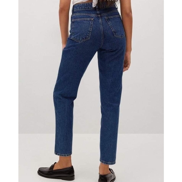 Quần Mom Jeans Nữ Lưng Cao Màu Xanh Đậm M-03
