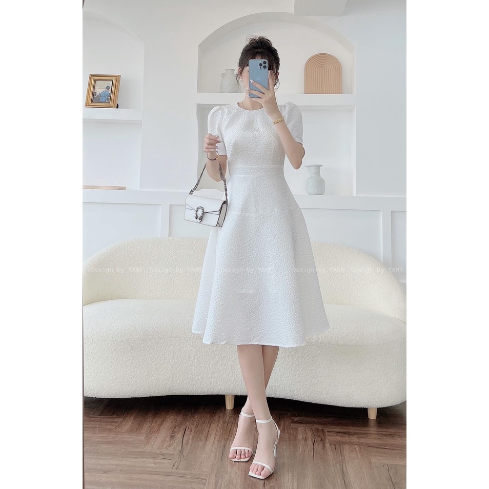 Váy thiết kế tay bồng 3 màu nâu, đen, trắng  YV40 YAME