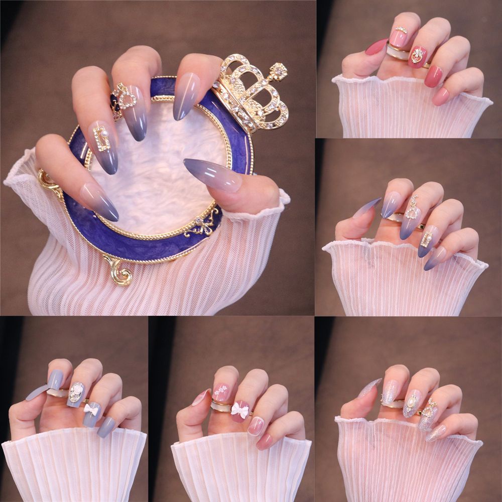 [Hàng mới về] Set 24 cái móng giả đính nơ phong cách Pháp thời trang