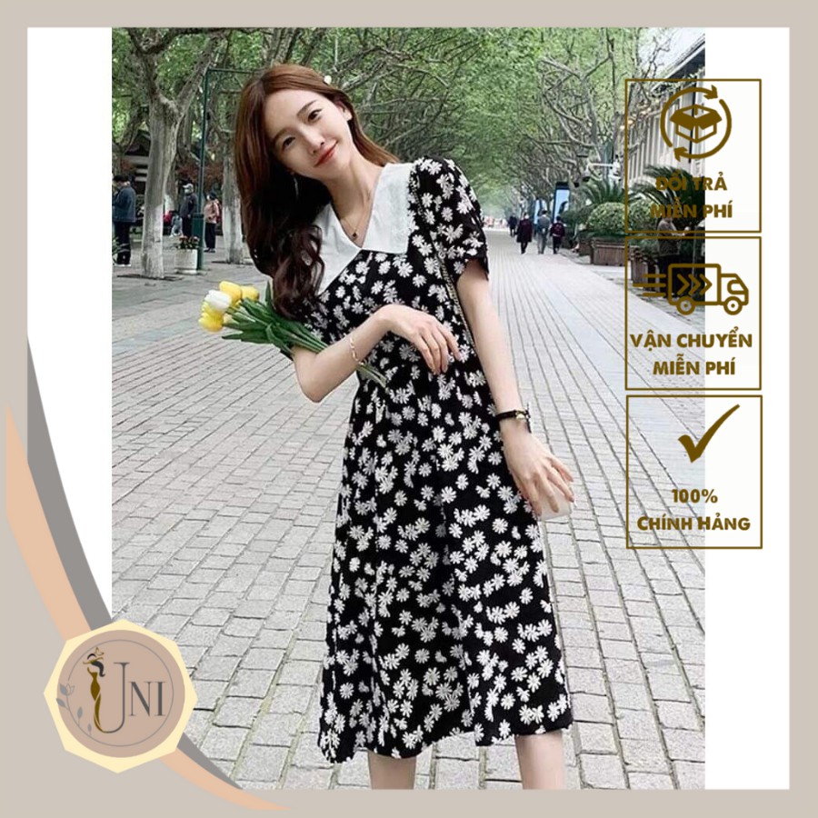Váy Hoa Cúc Phối Cổ Trắng Cánh Sen Chất Thô Kt Có Khoá Lưng Mã 277 UNI STORE