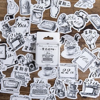 Hộp 45 miếng sticker mẫu máy móc cổ màu trắng đen