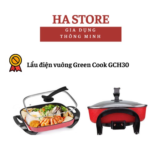 Nồi lẩu điện vuông chống dính GreenCook GCEH30 dung tích 5L, bảo hành 12 tháng [ Cam kết Chính Hãng ]