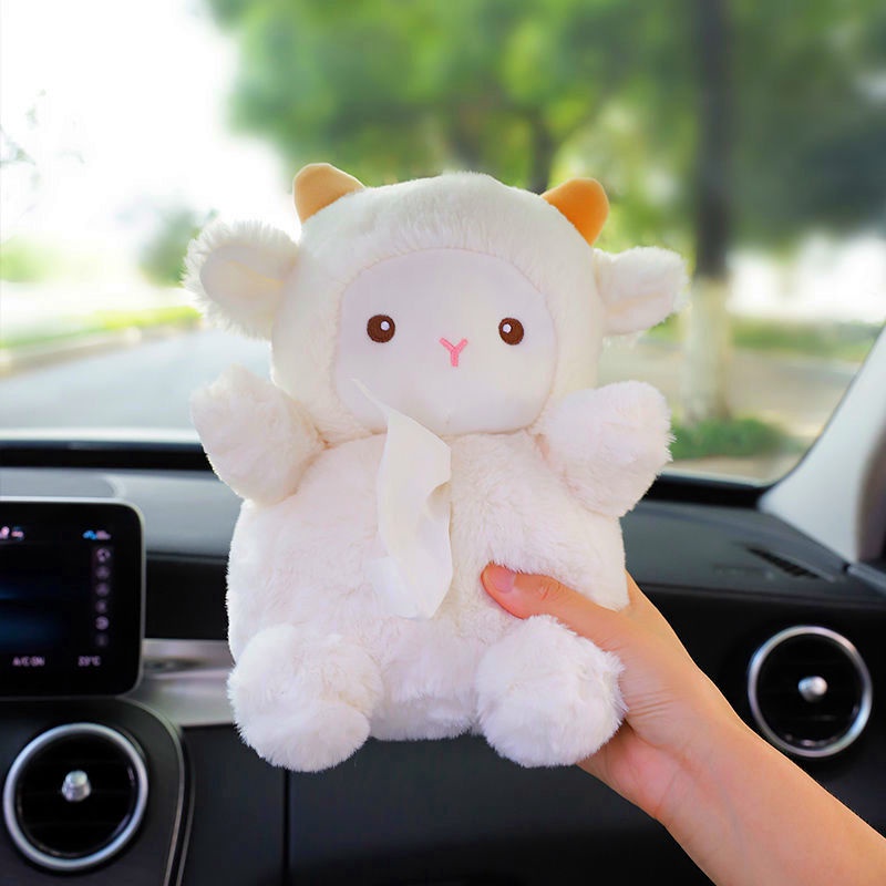 Vỏ Bọc Hộp Đựng Khăn Giấy Gắn Tấm Che Nắng Xe Hơi Hình Búp Bê Bằng Lông Cừu