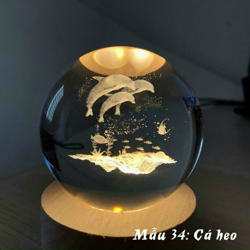 Quả cầu pha lê 3D ánh sáng vàng