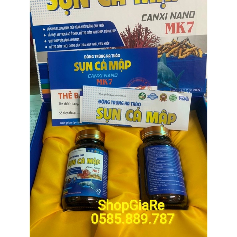 Đông trùng hạ thảo Sụn Cá Mập Canxi nano Mk7 Giúp xương chắc khớp khỏe, ngăn ngừa thoái hóa khớp, tái tạo mô sụn