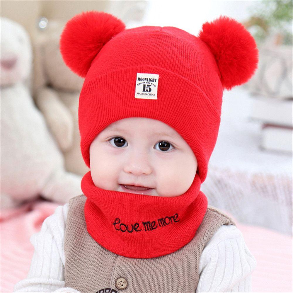 Mũ Len Trùm Đầu Đính Quả Bông Cho Bé Từ 0-2 Tuổi